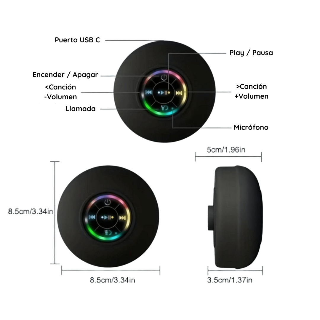 Altavoz Bluetooth Impermeable Con Ventosa